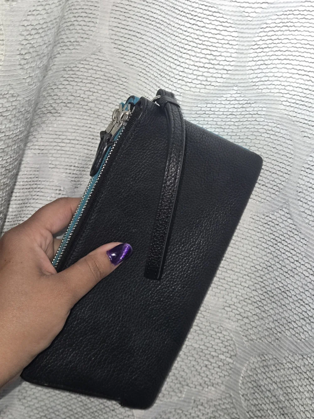 Coach Teal & Navy Large Leather Double Zip Wristlet
